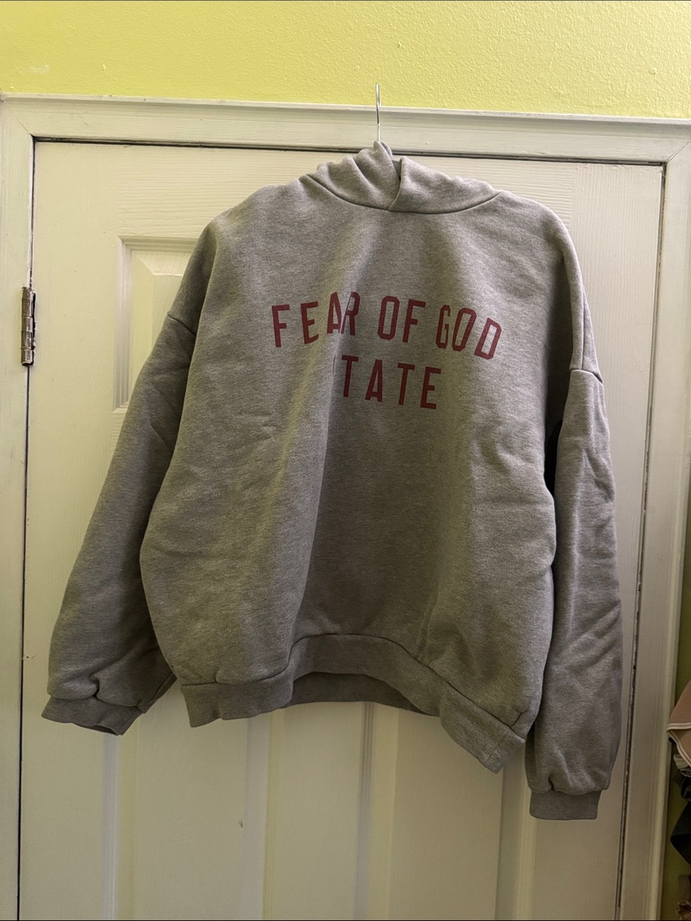Unisex Fear of God Hoodie Sweatshirt - Gray with Maroon Logo size SMALL (36-38)
